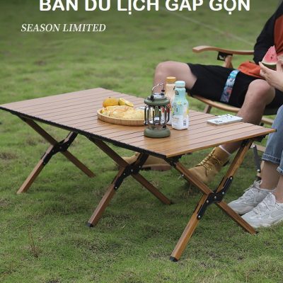 Bàn ghế dã ngoại camping cắm trại nhôm giả vân gỗ siêu tiện lợi, bàn ghế gấp gọn picnic siêu tiện dụng, dụng cụ cắm trại 60x60x45cm