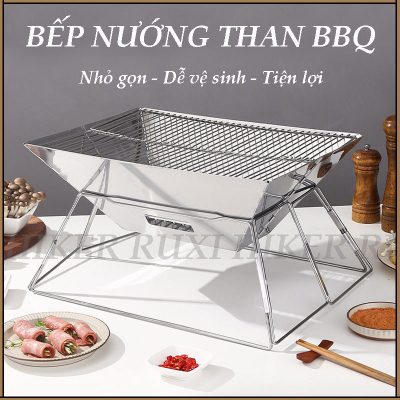 Bếp nướng than hoa inox gấp gọn, bếp nướng ngoài trời, SIZE TO 4-8 người 42*31*24cm