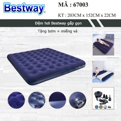 Đệm Hơi Đệm Hơi Cao Cấp Bestway Kèm Bơm Điện 2 Chiều – MÃ SP 67003: 203*152*22 cm